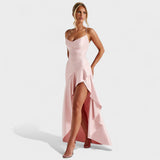 Szilvia™ – Szatén drapírozott gála ruha hasítékkal