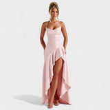 Szilvia™ – Szatén drapírozott gála ruha hasítékkal