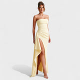 Boglárka™ – Bandeau maxi ruha magas hasítékkal